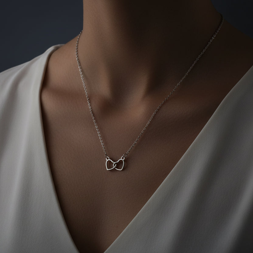 Collar de doble anillo de corazón plata - additional image 1