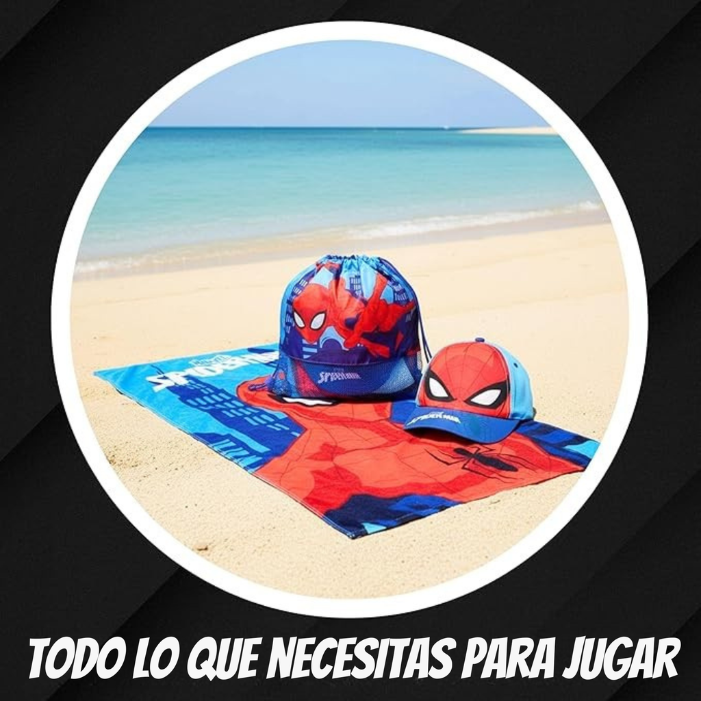SPIDER Splash™ – Pack Infantil Playa Toalla + Mochila + Gorra · Marvel®