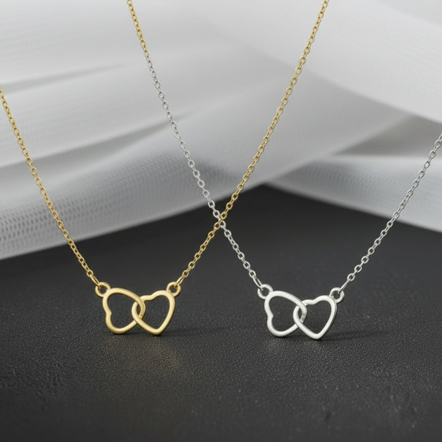 Collar de doble anillo de corazón oro