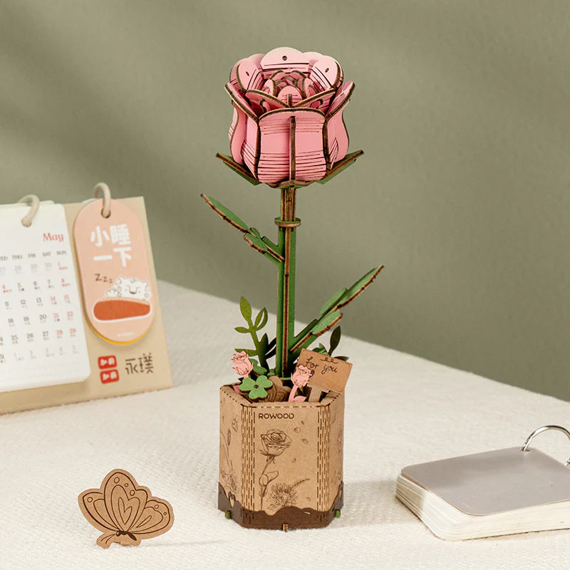 Rowood™ 3D Wooden Rose Bouquet – Kit DIY de Flores Ajustables sin Pegamento