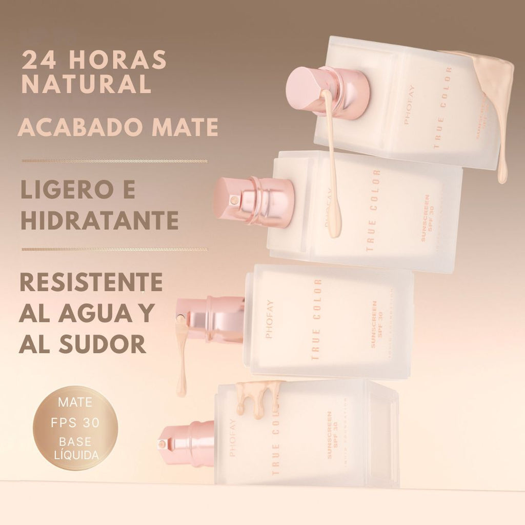 PHOFAY — Base de maquillaje líquida mate con protector solar SPF 30