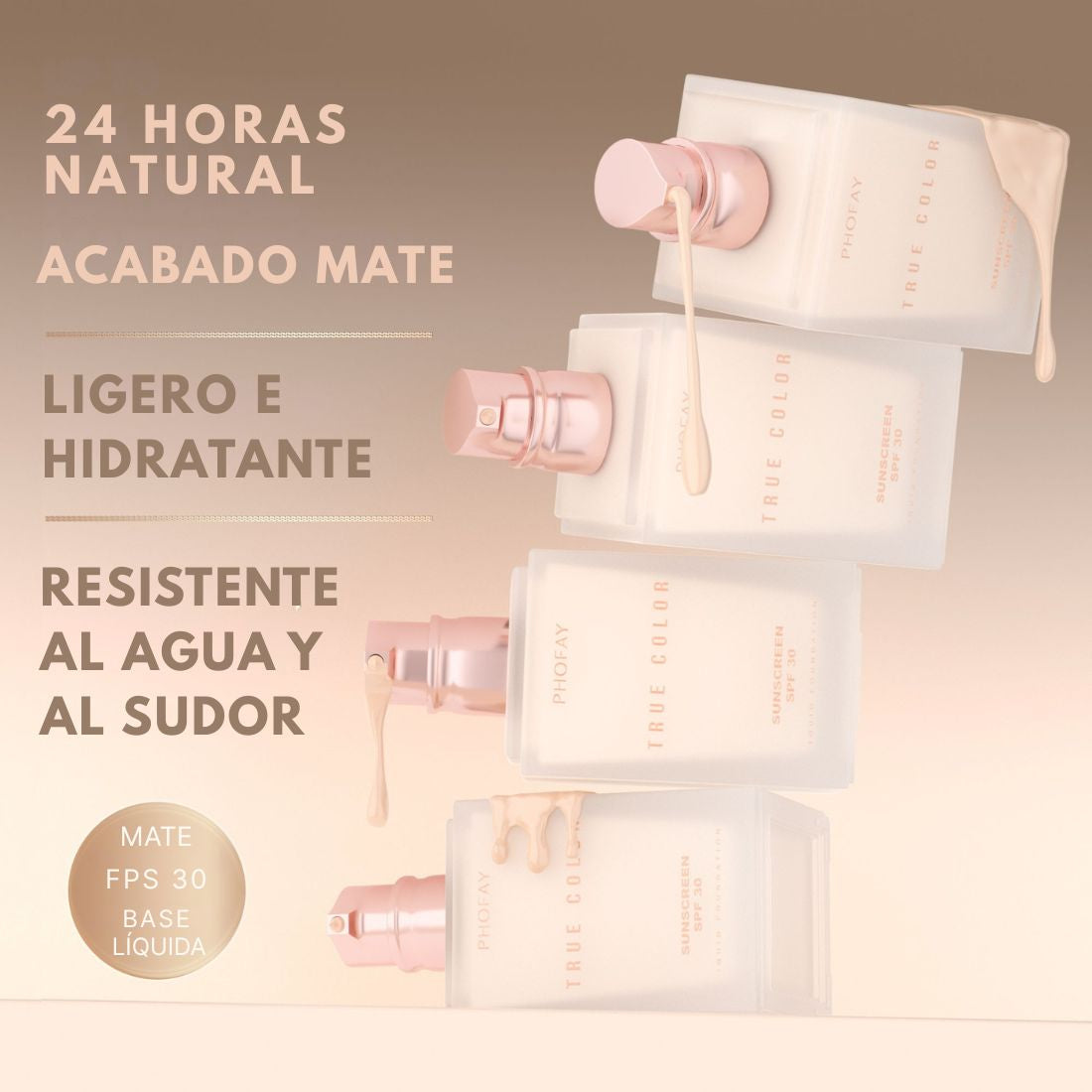 PHOFAY — Base de maquillaje líquida mate con protector solar SPF 30