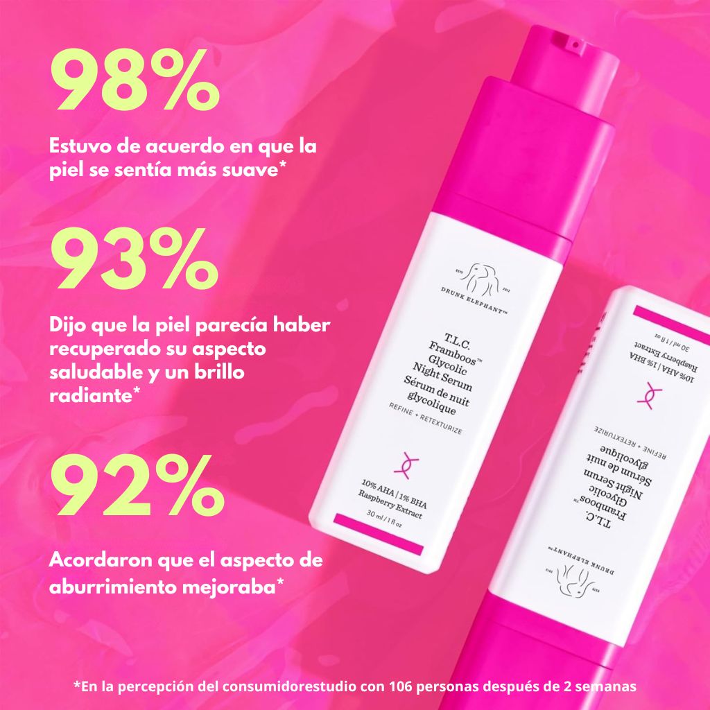 T.L.C. Framboos™ Glycolic Night Serum — Sérum Exfoliante AHA/BHA · Drunk Elephant