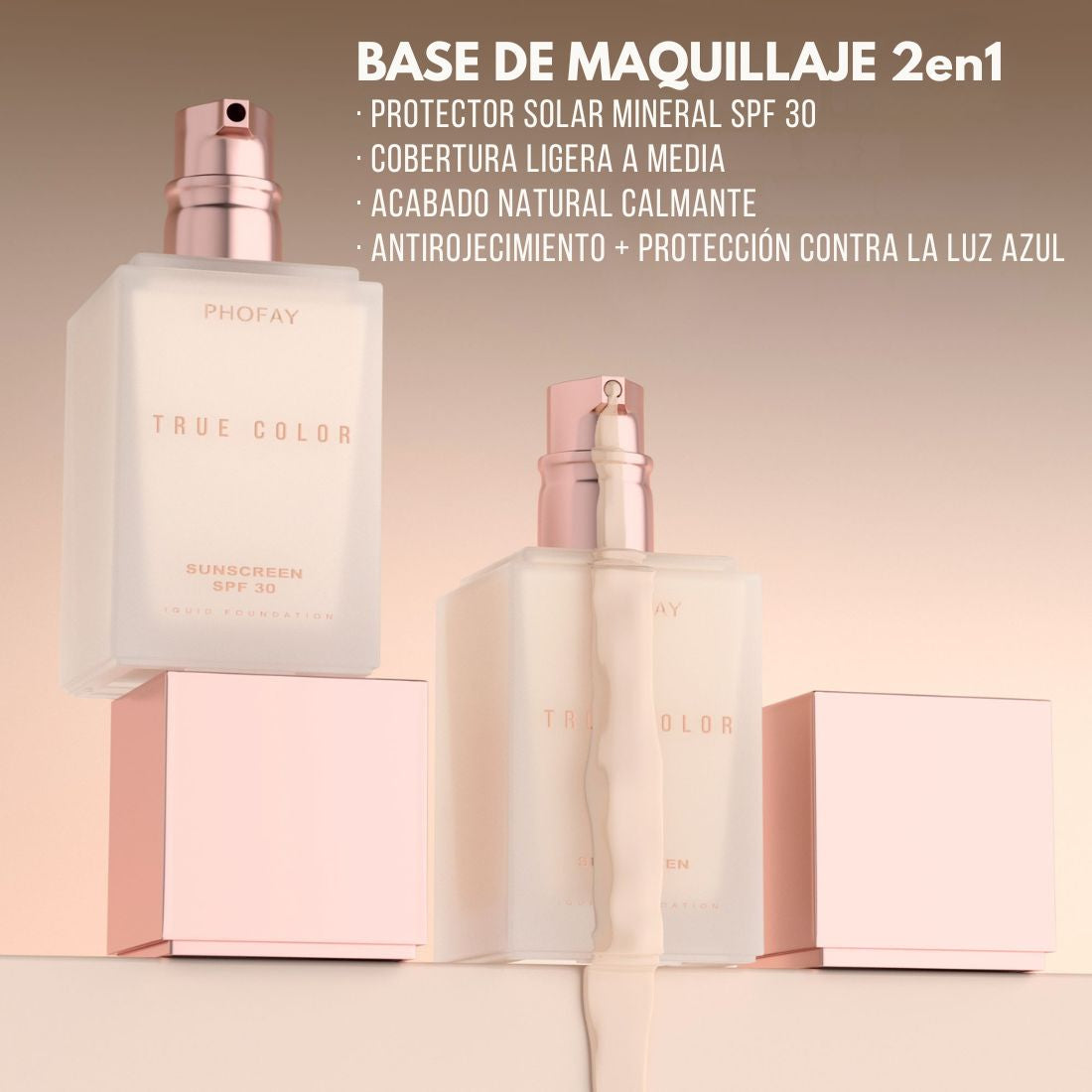 PHOFAY — Base de maquillaje líquida mate con protector solar SPF 30