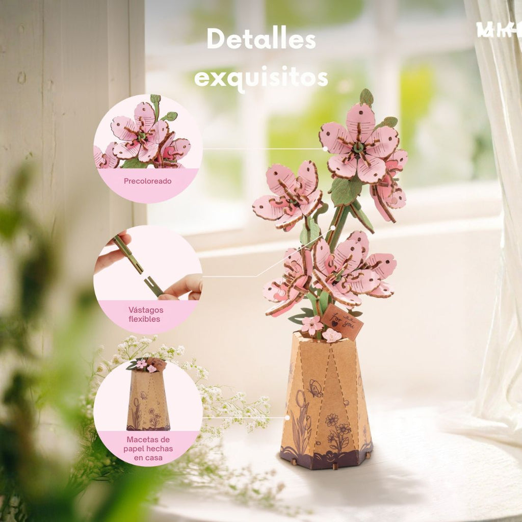 Rowood™ 3D Wooden Rose Bouquet – Kit DIY de Flores Ajustables sin Pegamento