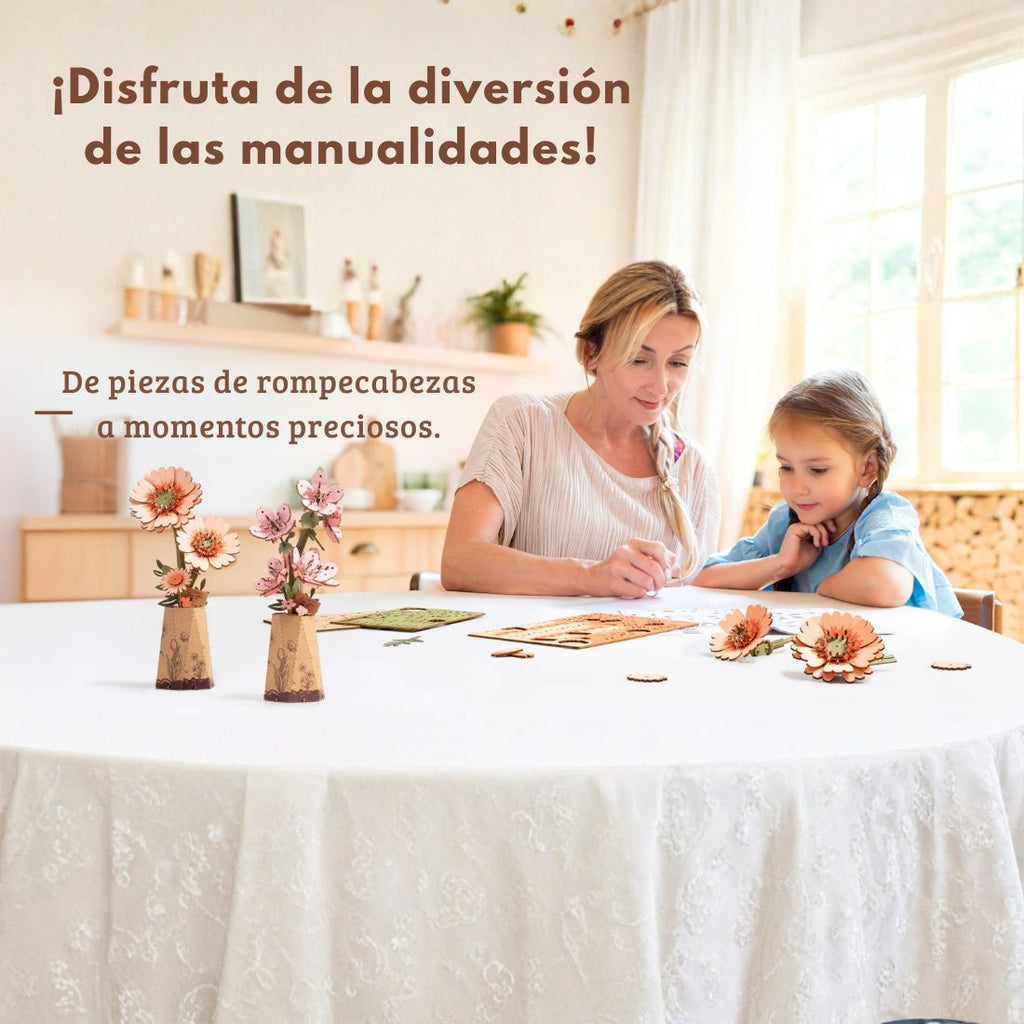 Rowood™ 3D Wooden Rose Bouquet – Kit DIY de Flores Ajustables sin Pegamento