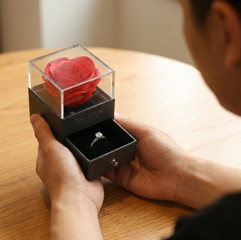 Caja de Joyería con Rosa Eterna – Regalo Premium y Romántico