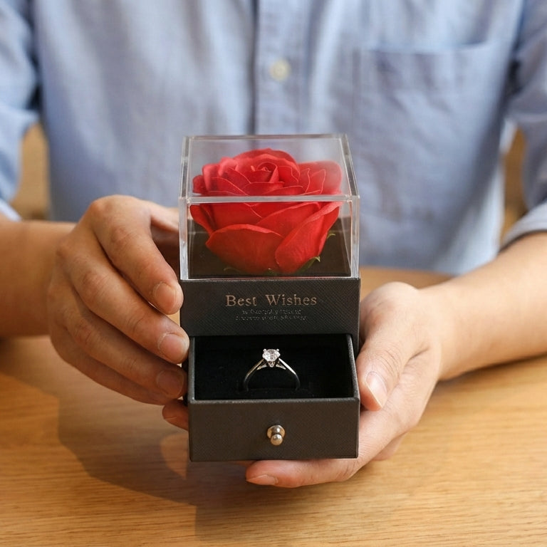 Caja de Joyería con Rosa Eterna – Regalo Premium y Romántico