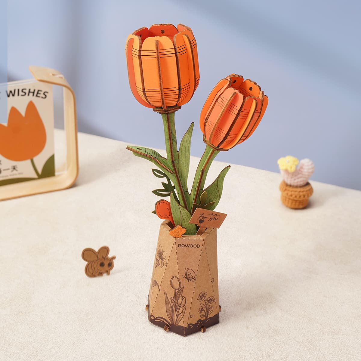 Rowood™ 3D Wooden Rose Bouquet – Kit DIY de Flores Ajustables sin Pegamento
