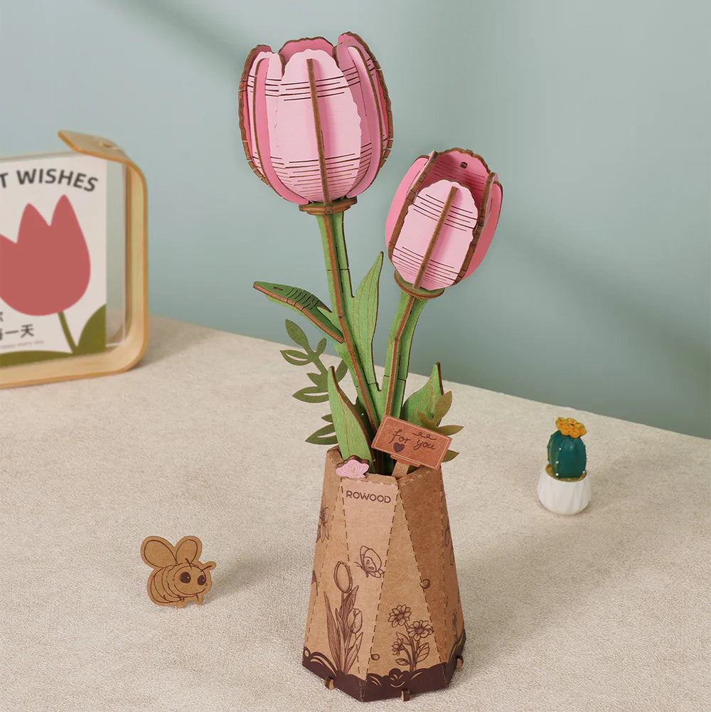 Rowood™ 3D Wooden Rose Bouquet – Kit DIY de Flores Ajustables sin Pegamento