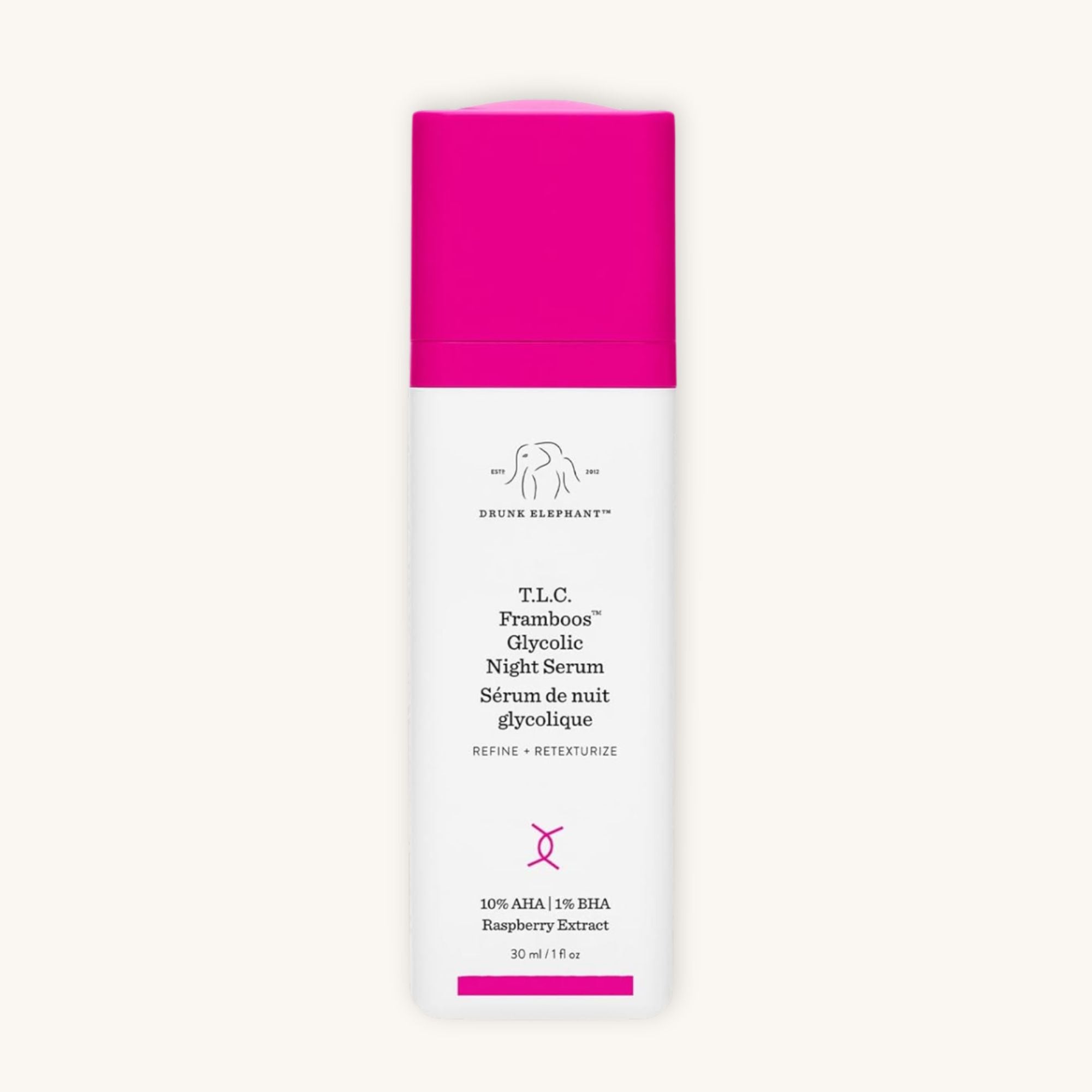 T.L.C. Framboos™ Glycolic Night Serum — Sérum Exfoliante AHA/BHA · Drunk Elephant