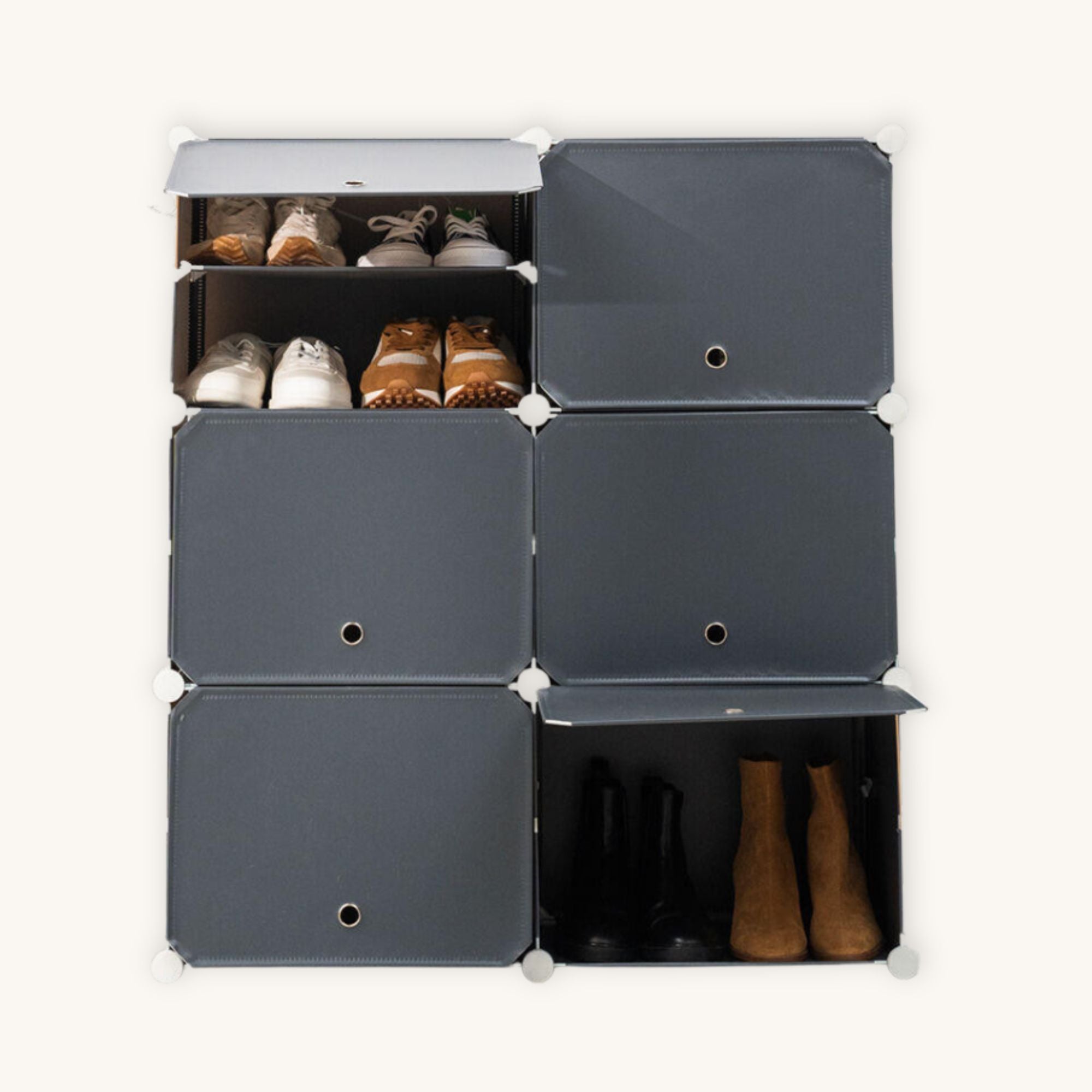 ModuSpace ShoeRack™ – Zapatero Modular Portátil con Perchero y Puertas Ventiladas