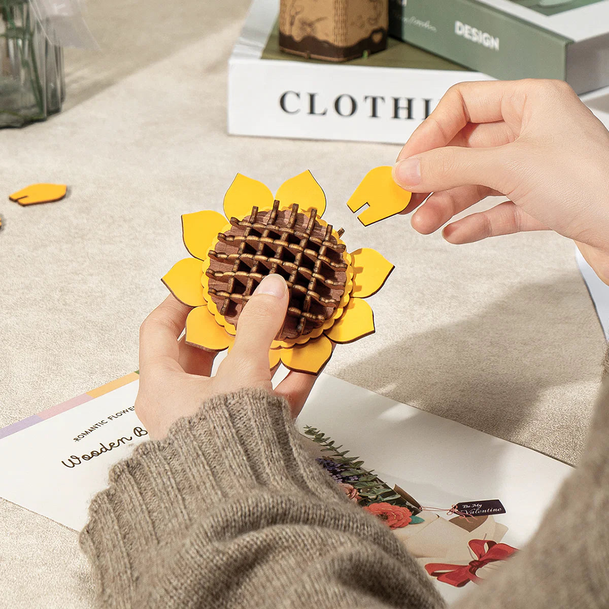 Rowood™ 3D Wooden Rose Bouquet – Kit DIY de Flores Ajustables sin Pegamento