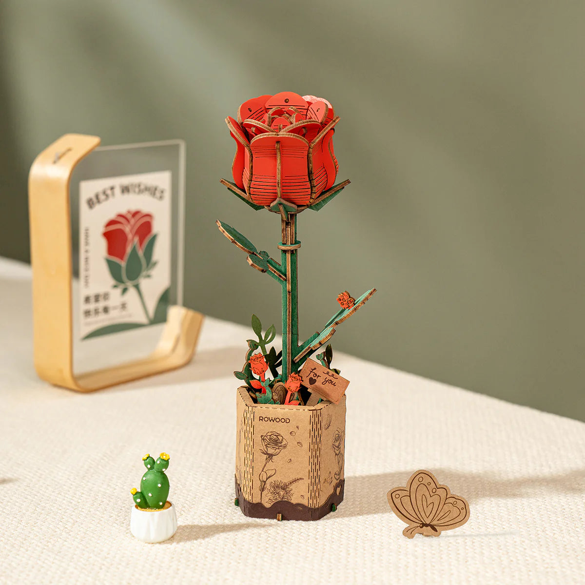 Rowood™ 3D Wooden Rose Bouquet – Kit DIY de Flores Ajustables sin Pegamento