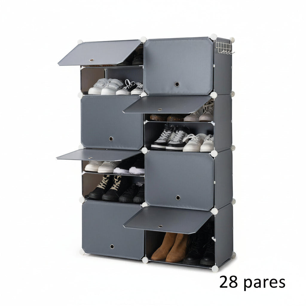 ModuSpace ShoeRack™ – Zapatero Modular Portátil con Perchero y Puertas Ventiladas