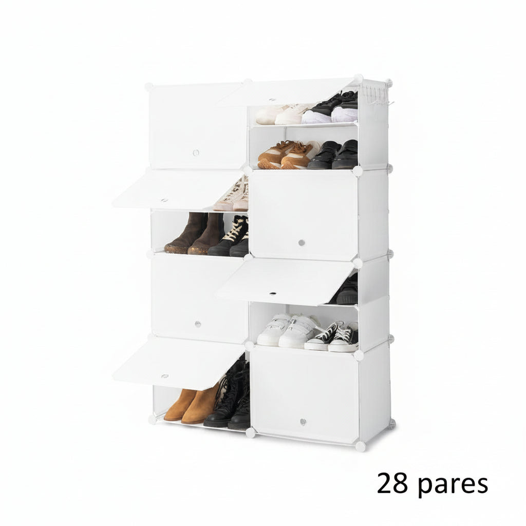 ModuSpace ShoeRack™ – Zapatero Modular Portátil con Perchero y Puertas Ventiladas