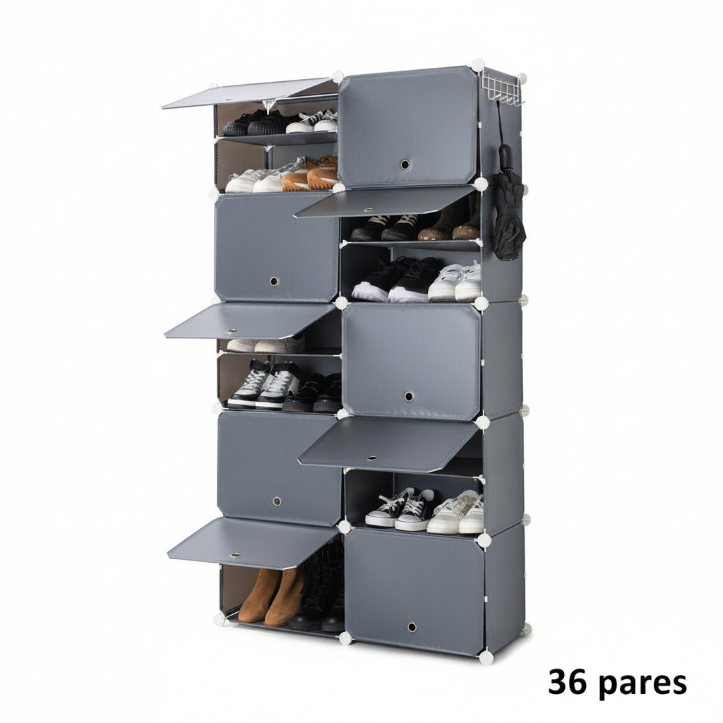 ModuSpace ShoeRack™ – Zapatero Modular Portátil con Perchero y Puertas Ventiladas