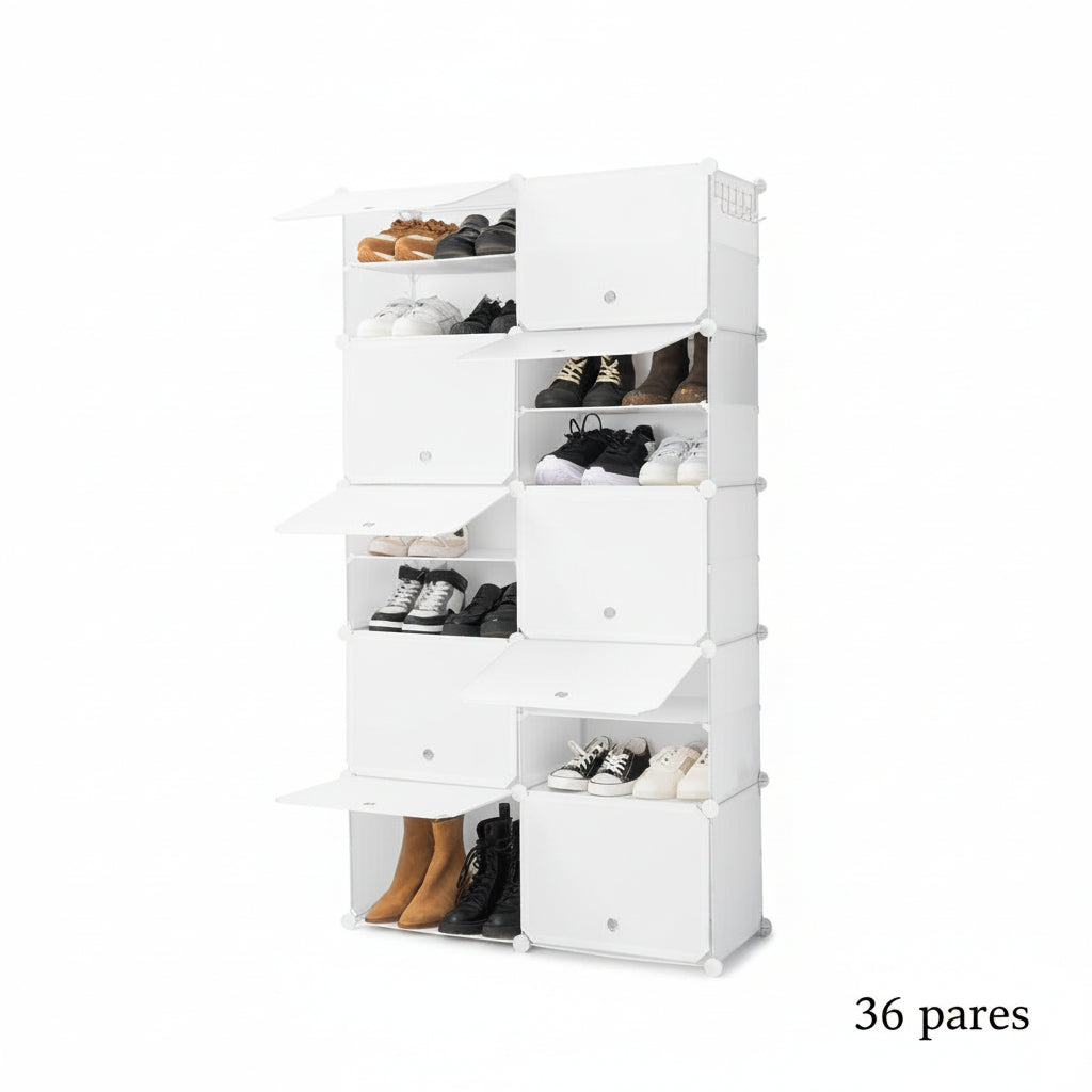 ModuSpace ShoeRack™ – Zapatero Modular Portátil con Perchero y Puertas Ventiladas