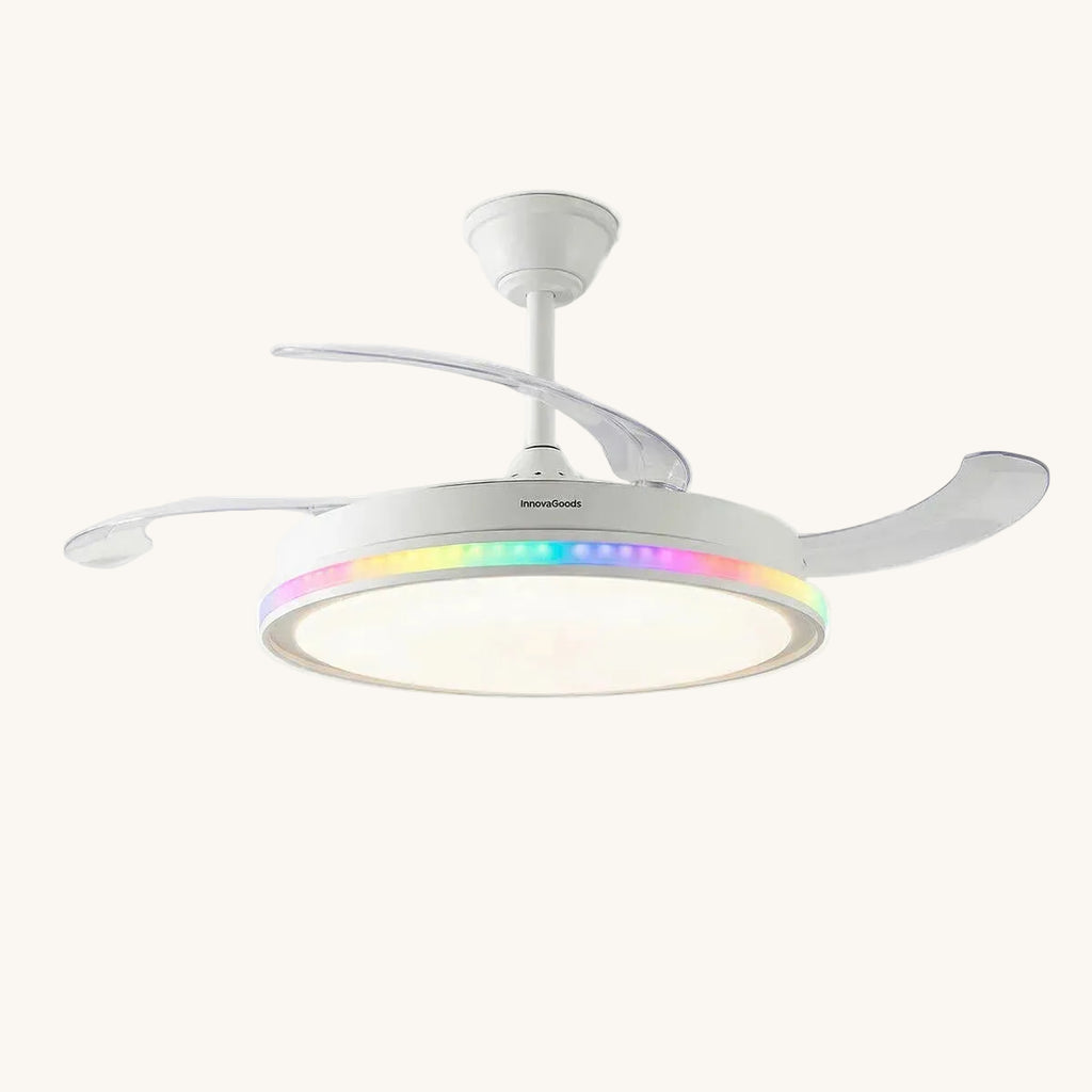 AeroGlow Retract™ – Ventilador de Techo LED RGB con 4 Aspas Retráctiles y Mando DC Silencioso