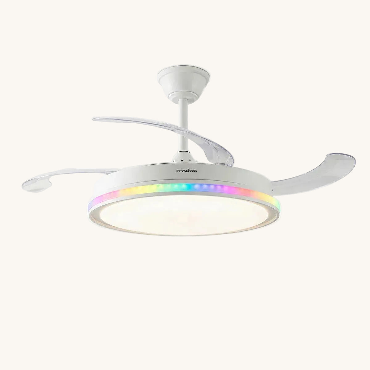 AeroGlow Retract™ – Ventilador de Techo LED RGB con 4 Aspas Retráctiles y Mando DC Silencioso