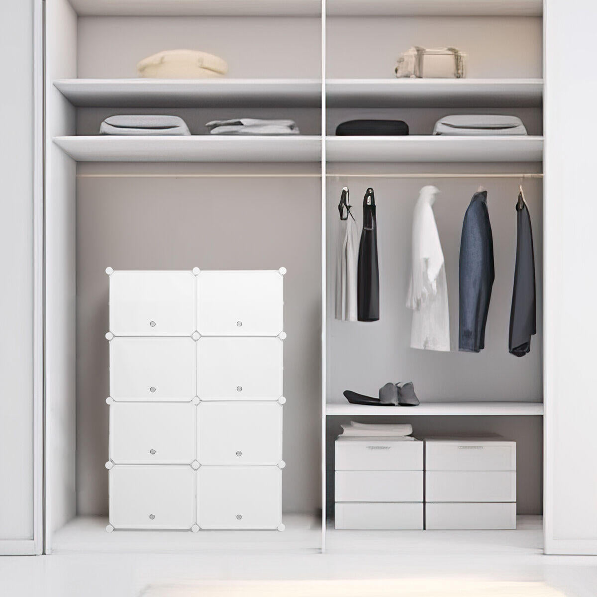 ModuSpace ShoeRack™ – Zapatero Modular Portátil con Perchero y Puertas Ventiladas