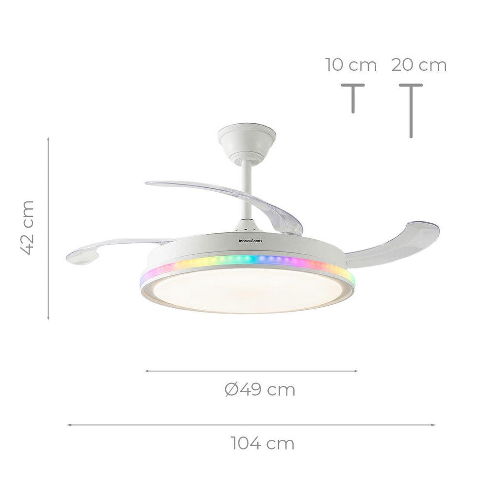 AeroGlow Retract™ – Ventilador de Techo LED RGB con 4 Aspas Retráctiles y Mando DC Silencioso