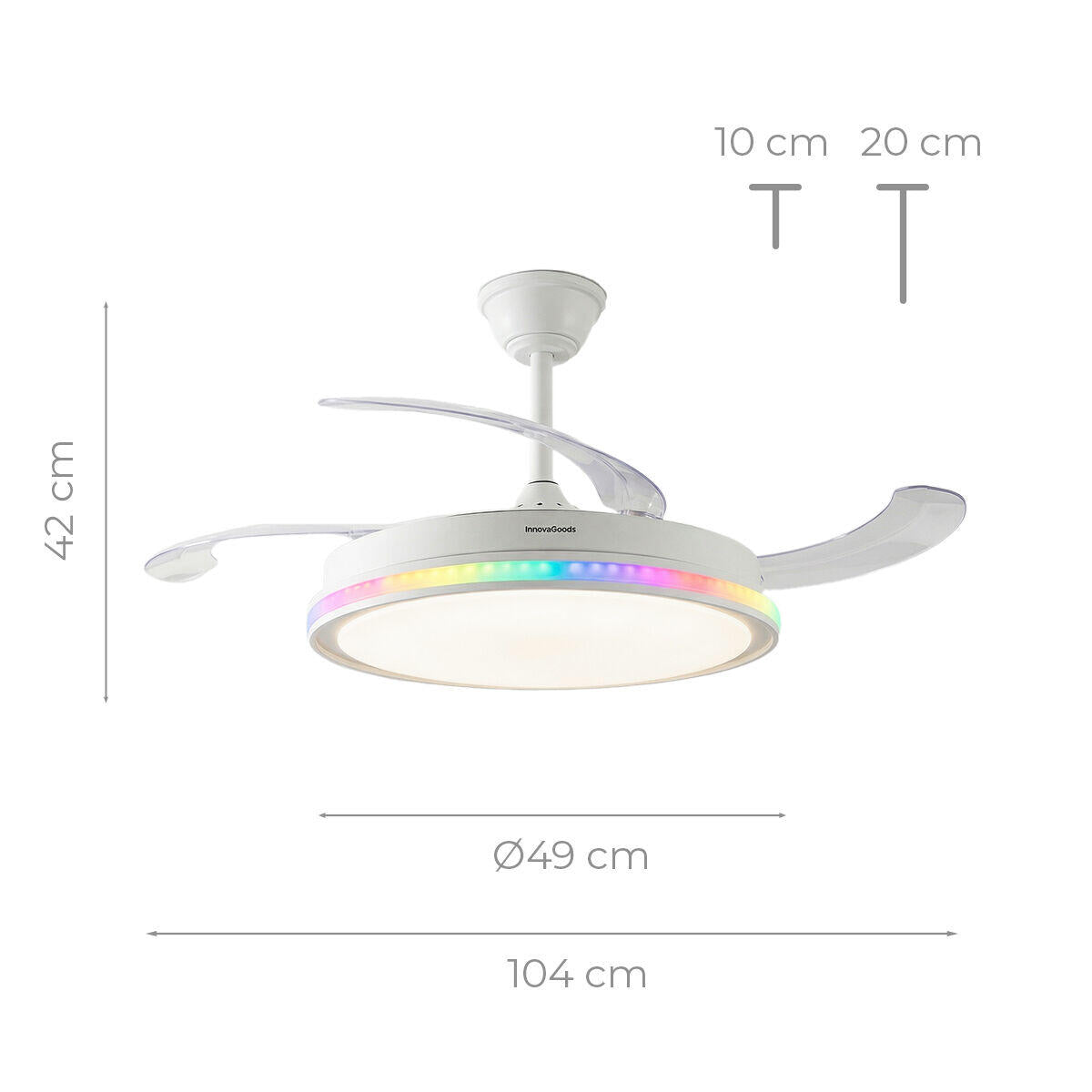 AeroGlow Retract™ – Ventilador de Techo LED RGB con 4 Aspas Retráctiles y Mando DC Silencioso