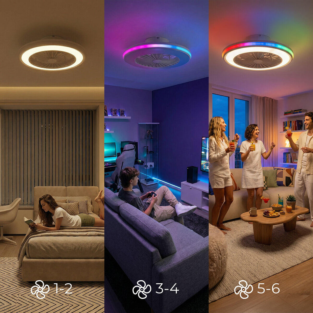 Nexory SkyFan™ – Ventilador de Techo con Luz LED RGB y Aspas Ocultas