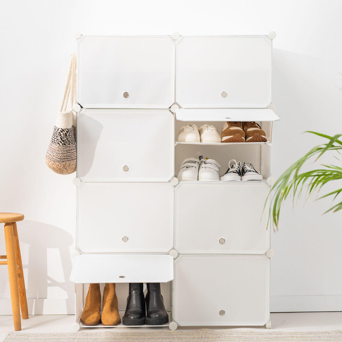 ModuSpace ShoeRack™ – Zapatero Modular Portátil con Perchero y Puertas Ventiladas