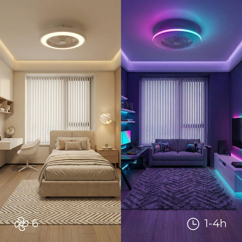 Nexory SkyFan™ – Ventilador de Techo con Luz LED RGB y Aspas Ocultas