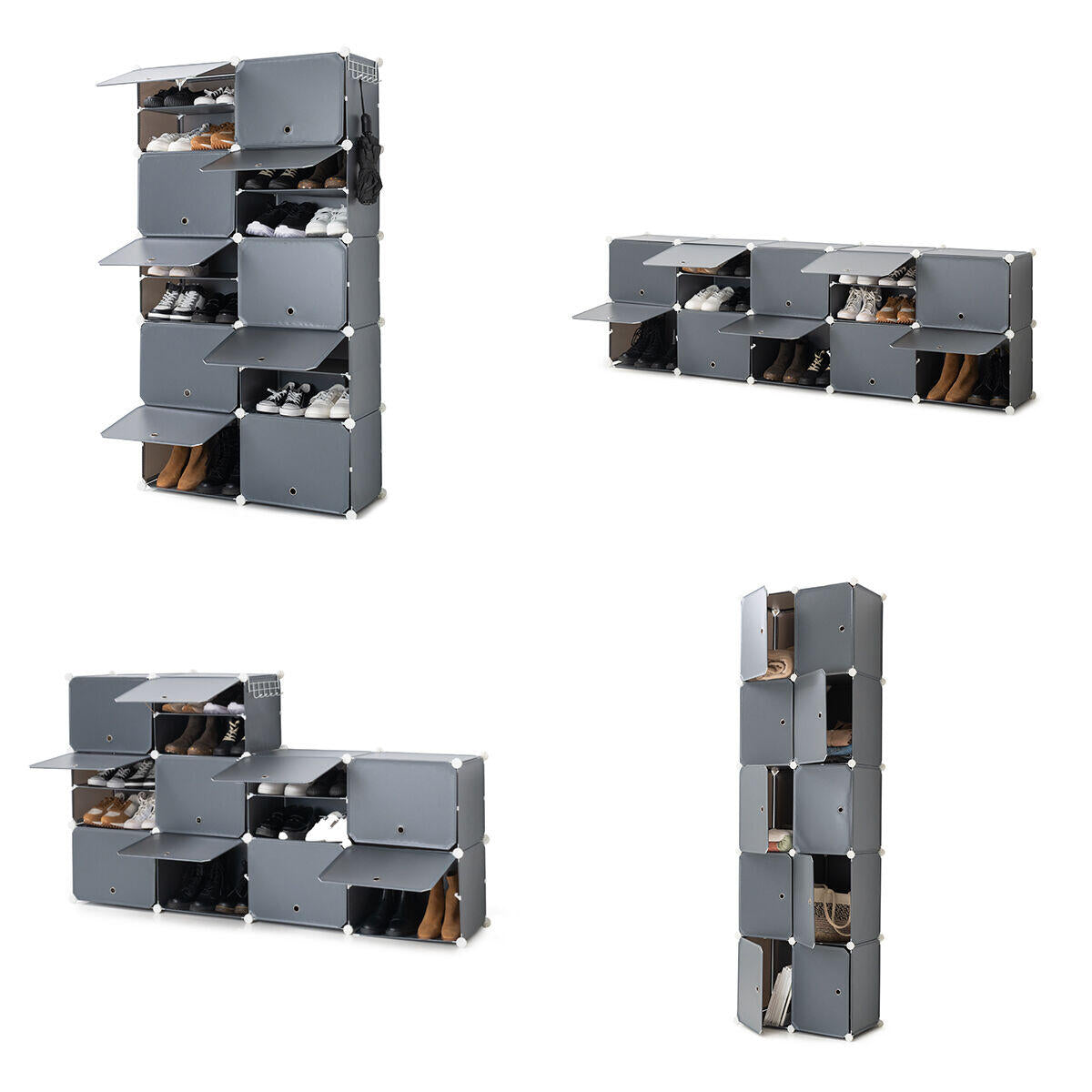 ModuSpace ShoeRack™ – Zapatero Modular Portátil con Perchero y Puertas Ventiladas