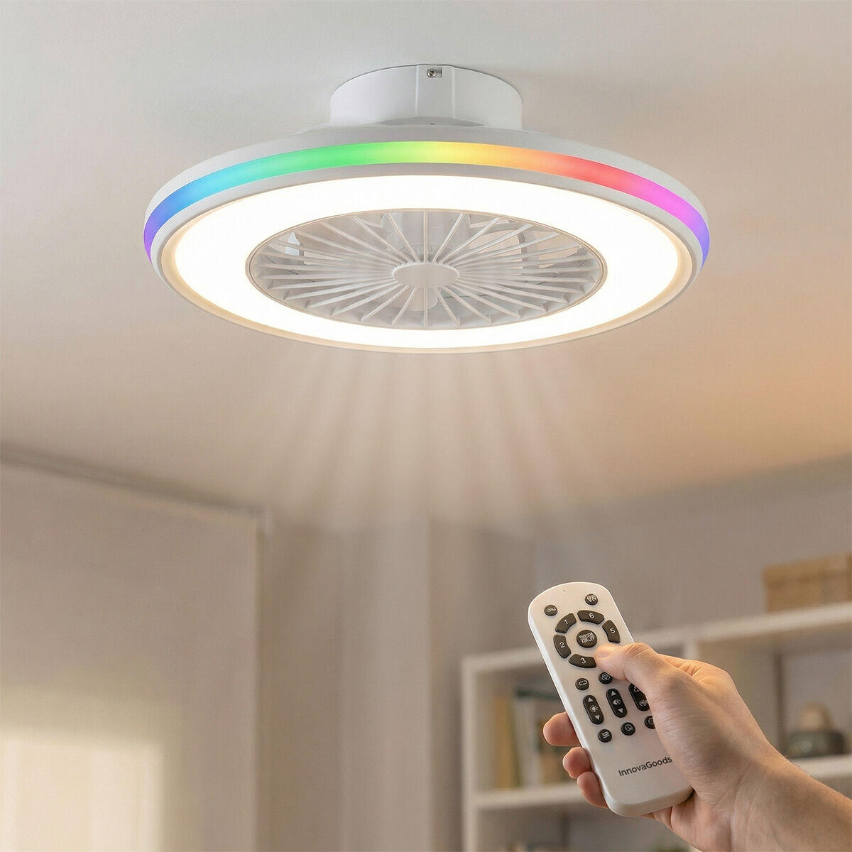 Nexory SkyFan™ – Ventilador de Techo con Luz LED RGB y Aspas Ocultas