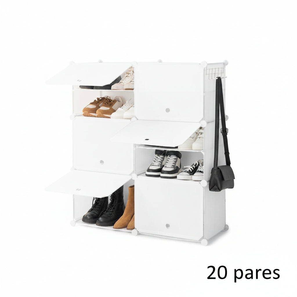 ModuSpace ShoeRack™ – Zapatero Modular Portátil con Perchero y Puertas Ventiladas