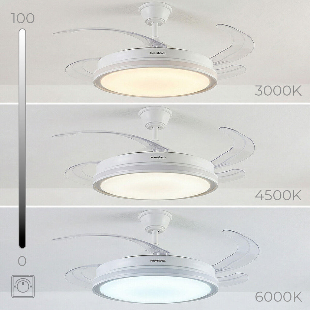 AeroGlow Retract™ – Ventilador de Techo LED RGB con 4 Aspas Retráctiles y Mando DC Silencioso