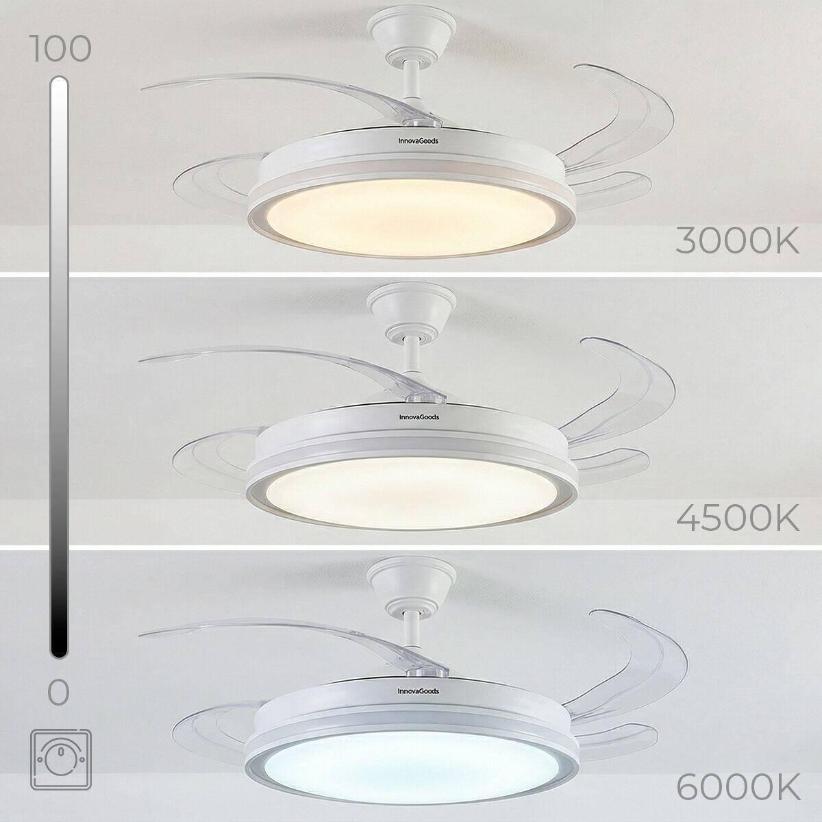 AeroGlow Retract™ – Ventilador de Techo LED RGB con 4 Aspas Retráctiles y Mando DC Silencioso