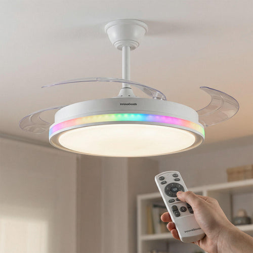 AeroGlow Retract™ – Ventilador de Techo LED RGB con 4 Aspas Retráctiles y Mando DC Silencioso
