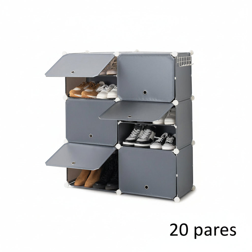 ModuSpace ShoeRack™ – Zapatero Modular Portátil con Perchero y Puertas Ventiladas